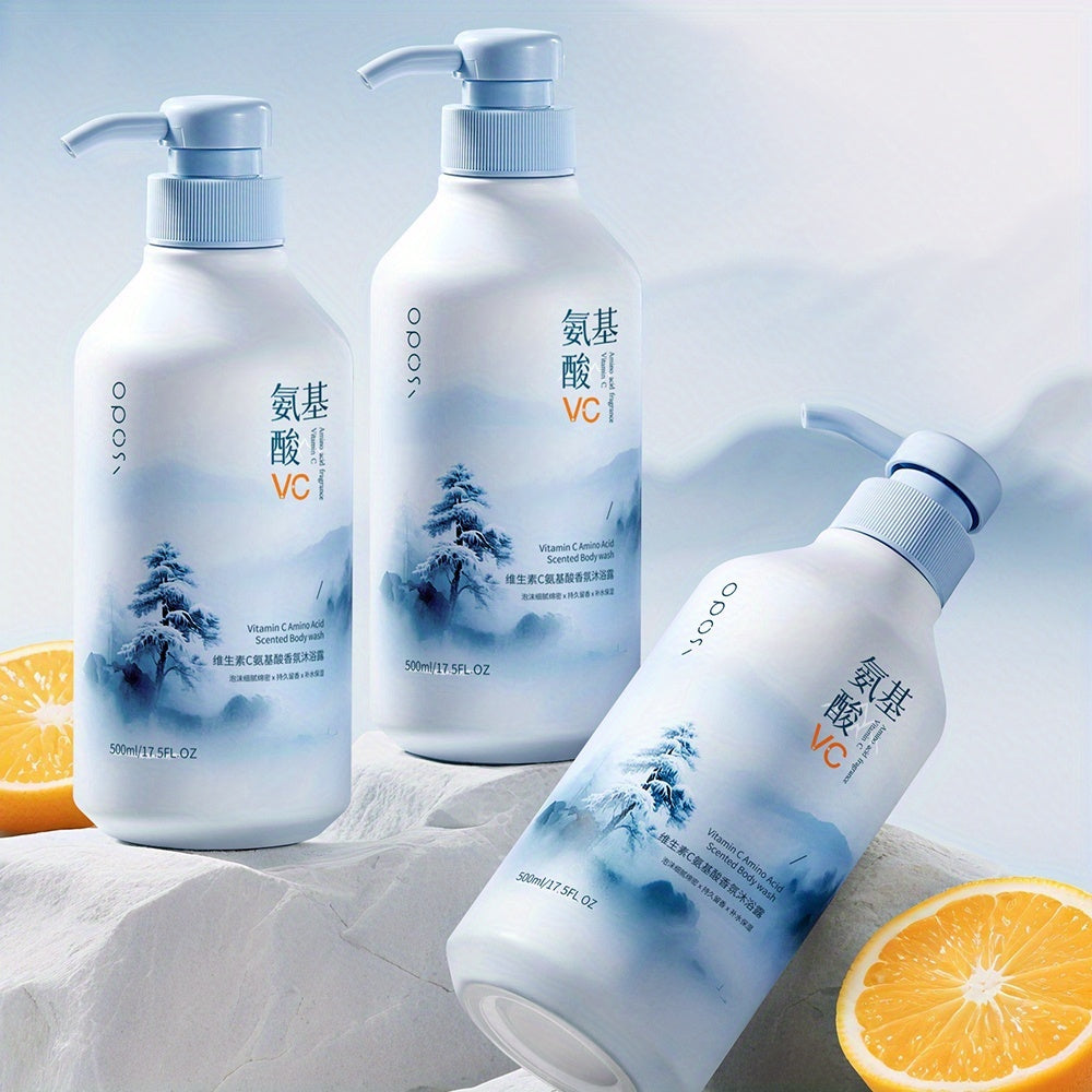 Vitamin C Amino Acid Fragrance Shower Gel - 16.91oz, Fine and Rich Foam, Fresh and Elegant Scent, Long-Lasting Fragrance, Keeps Skin Moisturized and Prevents Dryness, Controls Oil, Gentle Cleansing, No Residue, Practical, Family Size, Suitable for