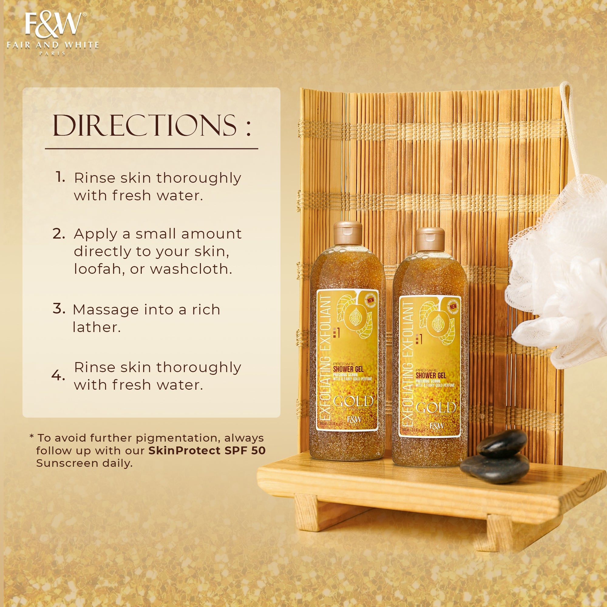 Fair & White Gold Exfoliating Shower Gel scrub NEW - Invigorates skin - 940ml \u002F 31.8 fl oz