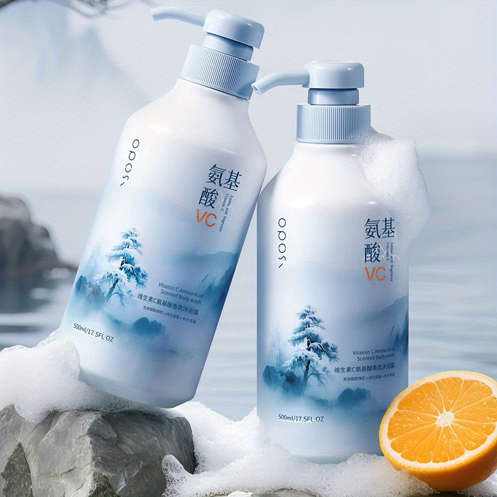 Vitamin C Amino Acid Fragrance Shower Gel - 16.91oz, Fine and Rich Foam, Fresh and Elegant Scent, Long-Lasting Fragrance, Keeps Skin Moisturized and Prevents Dryness, Controls Oil, Gentle Cleansing, No Residue, Practical, Family Size, Suitable for