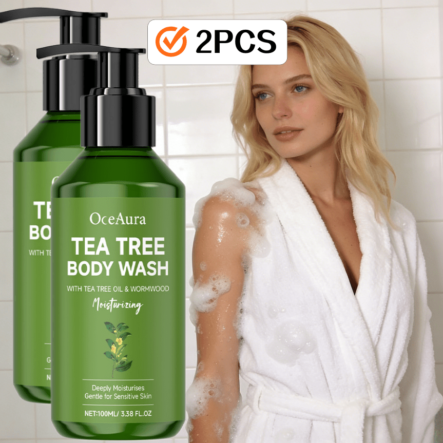 2pcs Oceaura Tea Tree Cleansing Shower Gel - Easy to Rinse, Tightens Facial Skin. Ingredients Are Mild And Deeply Moisturize Skin, Locking in Moisture Without Causing Dryness